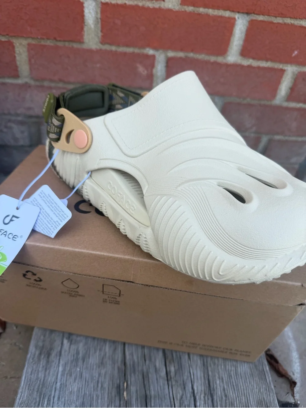 men’s Cream Slip-On Clog with Olive Strap